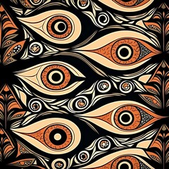 Fototapeta premium Abstract ethnic wallpaper with eyes painted in earthy colors