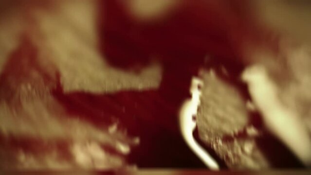 Blood on human skin macro shot  glitch effect