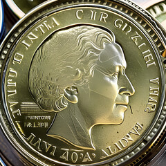 close-up of a metal coin, real money, economy, bank