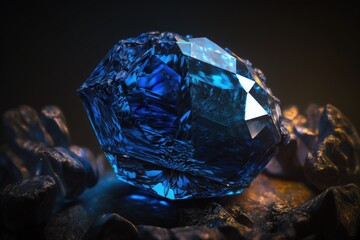 Sapphire close up, blue gem, Generative AI