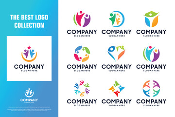 Abstract colorful people logo design inspiration,