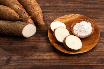 Organic Manihot Esculenta starch in bowl - Yuca (mandioca)