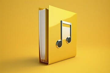 File folder with musical note icon in the middle, music folder concept, isolated on yellow background, Generative AI