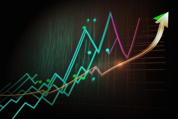Naklejka premium A financial chart with arrow moving up, straight lines Generative AI