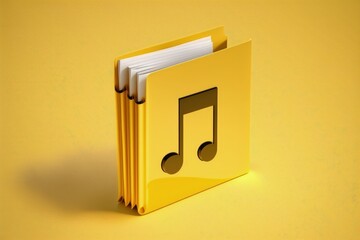 File folder with musical note icon in the middle, music folder concept, isolated on yellow background, Generative AI
