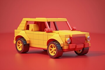 Toy car isolated on red background, Generative AI