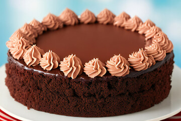 Decorated chocolate cake with icing and berries. Festive, celebration, treat concept created with generative AI.