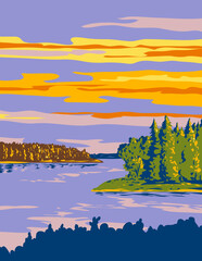 WPA poster art of Kouchibouguac National Park located on the east coast of New Brunswick in the Canadian Maritime Plain region, Canada done in works project administration. - 581253426