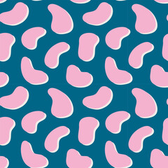 Fototapeta na wymiar Abstract blob seamless pattern in pink, blue and white colors. Vector artistic background with hand drawn organic shapes. Liquid irregular figures. Print for surface wrapping, fabric design, textile