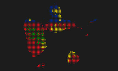 Guadeloupe dotted map flag with grunge texture in mosaic dot style. Abstract pixel vector illustration of a country map with halftone effect for infographic. 