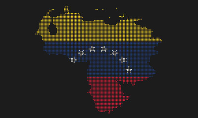 Venezuela dotted map flag with grunge texture in mosaic dot style. Abstract pixel vector illustration of a country map with halftone effect for infographic. 