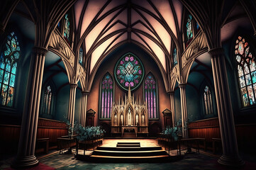 Obraz premium Gothic cathedral wedding venue with stained glass windows