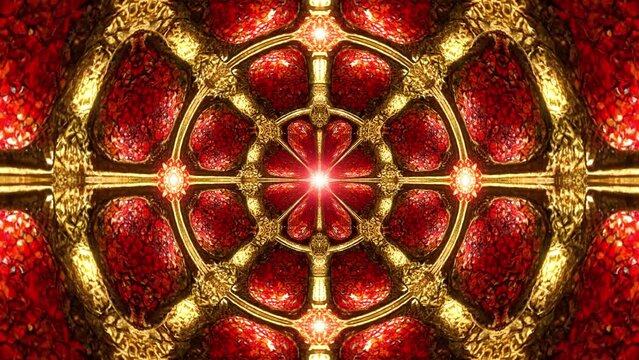 Glowing Gold and Red Ruby Royal Crown Pattern Background Loop