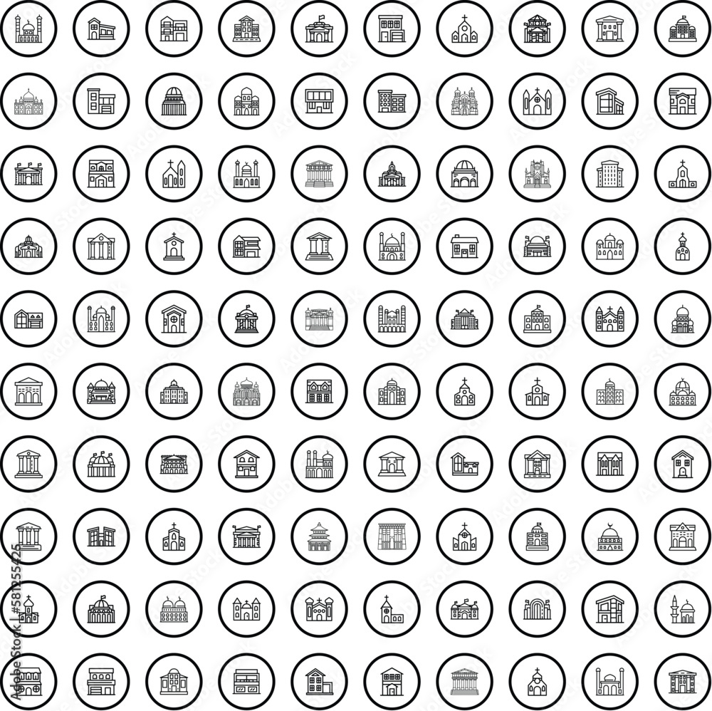 Poster 100 architecture icons set. outline illustration of 100 architecture icons vector set isolated on wh