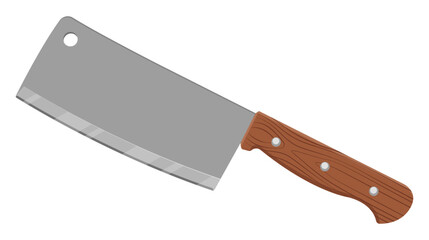 Kitchen knife with wooden handle. Cleaver knife. Isolated on white