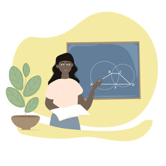 The teacher leads the lesson in the classroom.