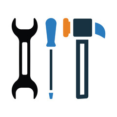 wrench, screwdriver, hammer, work tools icon