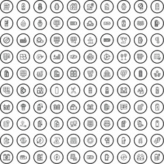 100 battery icons set. Outline illustration of 100 battery icons vector set isolated on white background