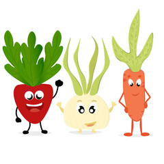 Useful bright vegetables, three separate from each other.