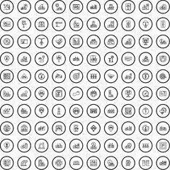 100 bicycle icons set. Outline illustration of 100 bicycle icons vector set isolated on white background