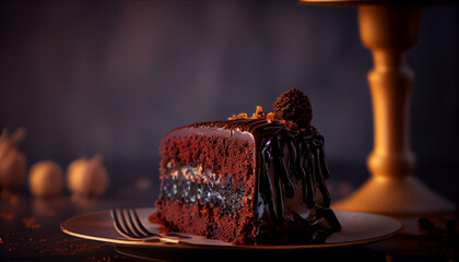 Beautiful chocolate cake on the table, front view