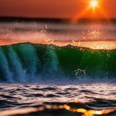 Sunset wave splash summer background with generative ai