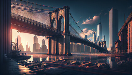 Brooklyn Bridge in New York City, generative ai - obrazy, fototapety, plakaty