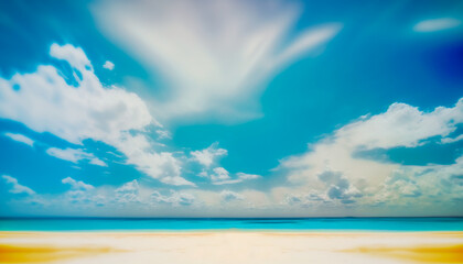 Obraz premium Background of a beautiful beach with blue sky and white sand in a sunny day. Generative AI
