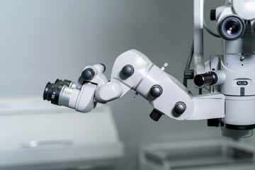 Surgical microscope in an ophthalmological clinic. Microsurgical optical equipment