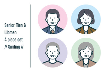 ほほえんでいるシニア男女の4点セットno.1