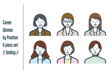ほほえんでいる役職ごとのキャリアウーマンの6点セットno.1