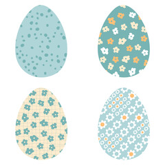 Easter eggs floral clipart collection in retro style. Perfect for stickers, cards, print. Isolated vector illustration for decor and design.