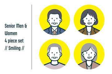 ほほえんでいるシニア男女の4点セットno.1