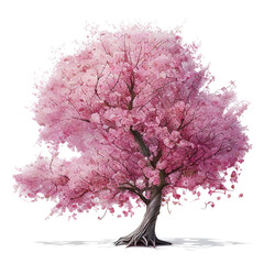 Fototapeta premium Single Cherry tree with pink blooming petals against white - tree number 2