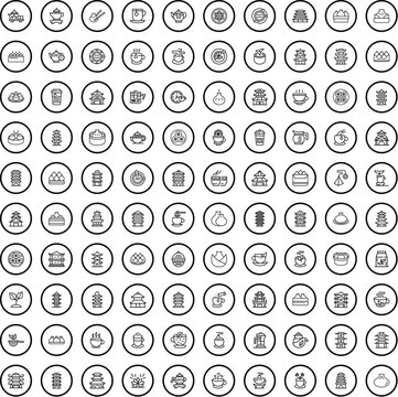 100 china icons set. Outline illustration of 100 china icons vector set isolated on white background