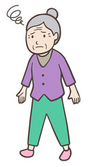 道がわからなくて迷いながら歩くおばあさん、徘徊