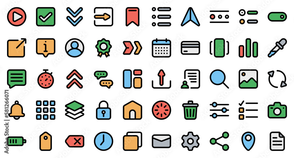 Poster basic user interface essential set. filled icon set. user interface symbols. vector illustration