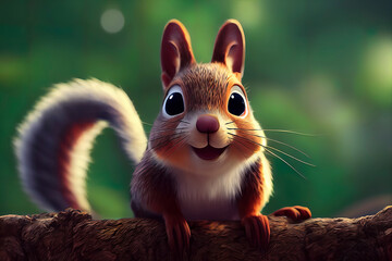 Adorable Squirrel character in charming illustration. AI-Generated
