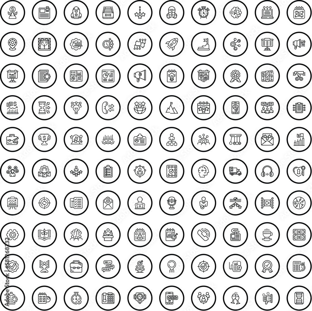 Poster 100 development icons set. outline illustration of 100 development icons vector set isolated on whit