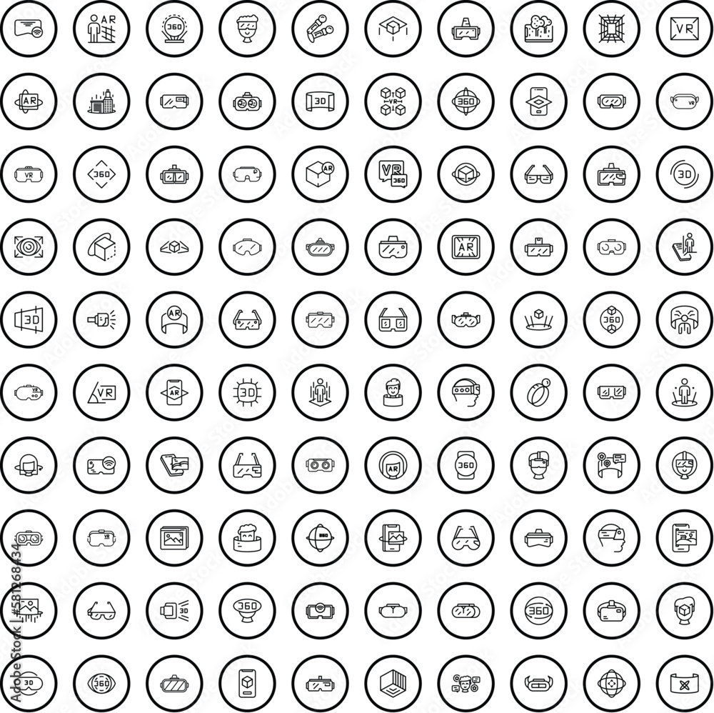 Poster 100 device icons set. outline illustration of 100 device icons vector set isolated on white backgrou