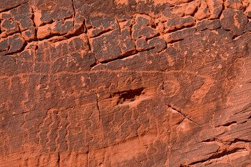 Ancient Native American Petroglyphs in Valley of Fire Nevada, texture background
