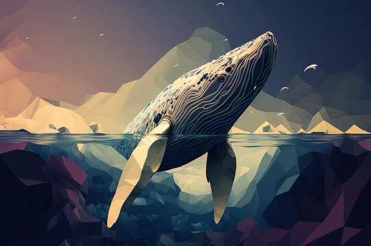 Whale cubism illustration. AI-Generated