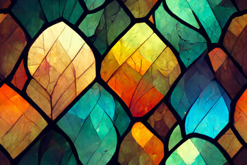 Stained glass pattern, ultra colored abstract background, stunning seamless wallpaper, generative ai
