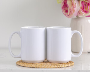 Two white mugs mockup, Blank mugs mockup for design. 