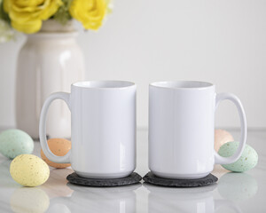 Two white mugs mockup, Blank mugs mockup for design. 