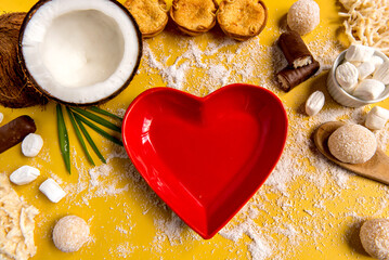 Coconut candy, cocada, shredded coconut and little kiss coconut