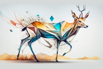 Beautiful abstrat antelope surreal geometric concept,animals, isolate background, generative ai