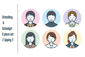 キョトンとした男女の学生の6点セットno.1