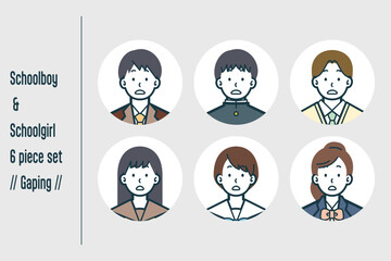 キョトンとした男女の学生の6点セットno.1