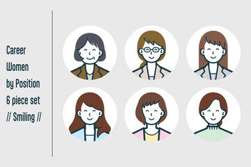 ほほえんでいる役職ごとのキャリアウーマンの6点セットno.1